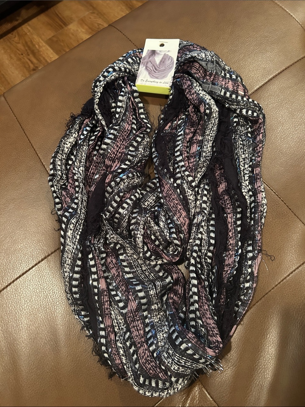 Do everything in love Black Scarf with Pink and Blue Pattern